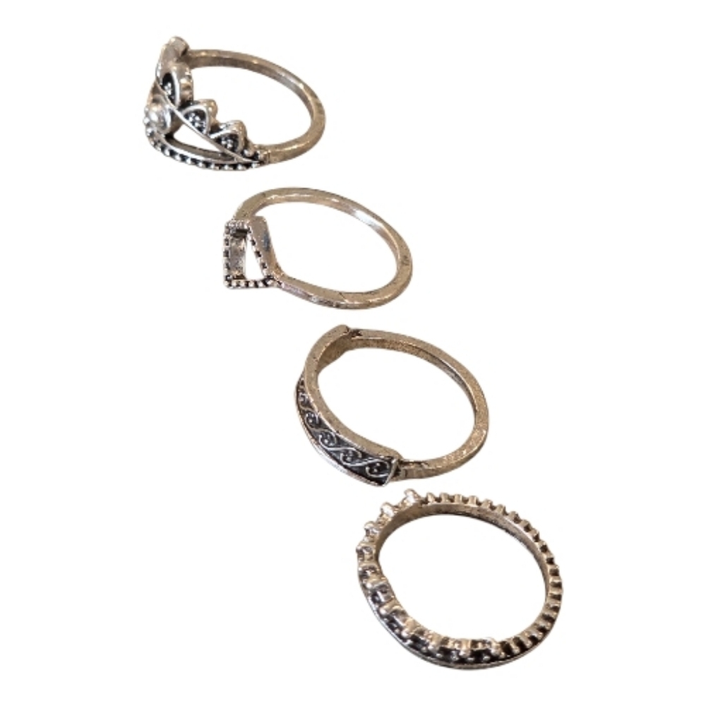Vintage Bohemian Silver Tone Ring Set - Picture 2 of 2